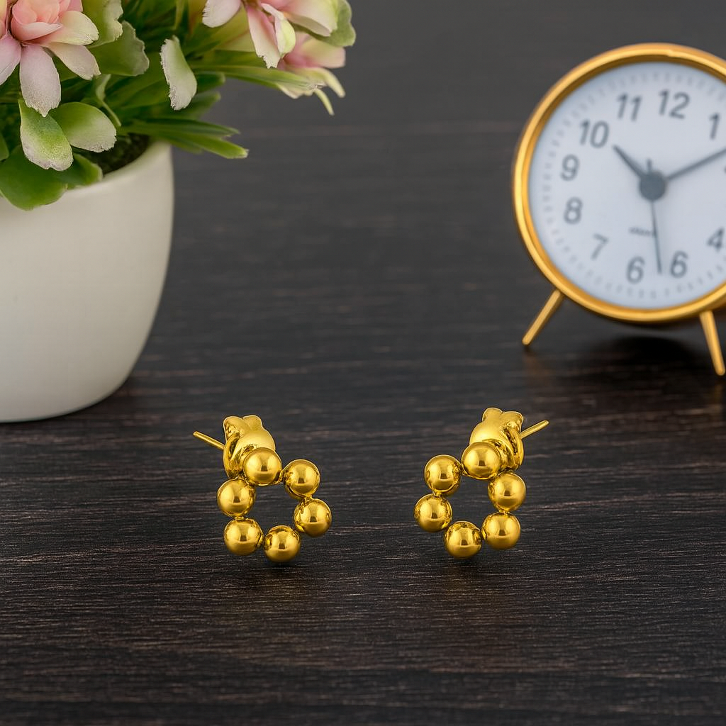 Beaded Circle Stud Earrings – 925 Sterling Silver