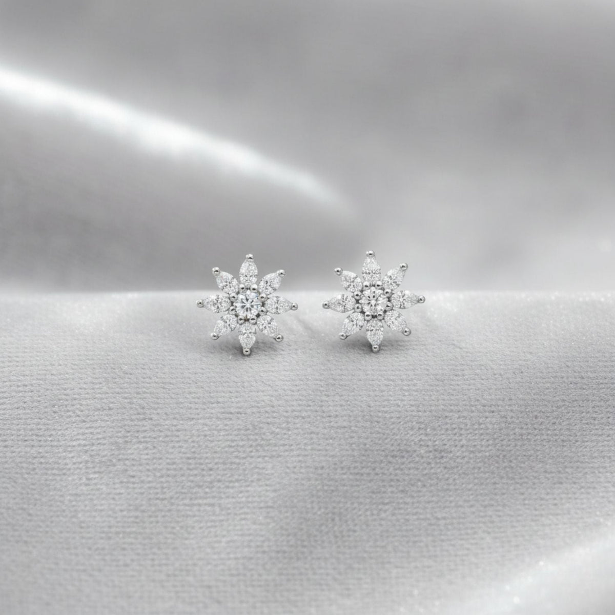 Snowflake Starburst CZ Cluster Stud Earrings – 925 Sterling Silver