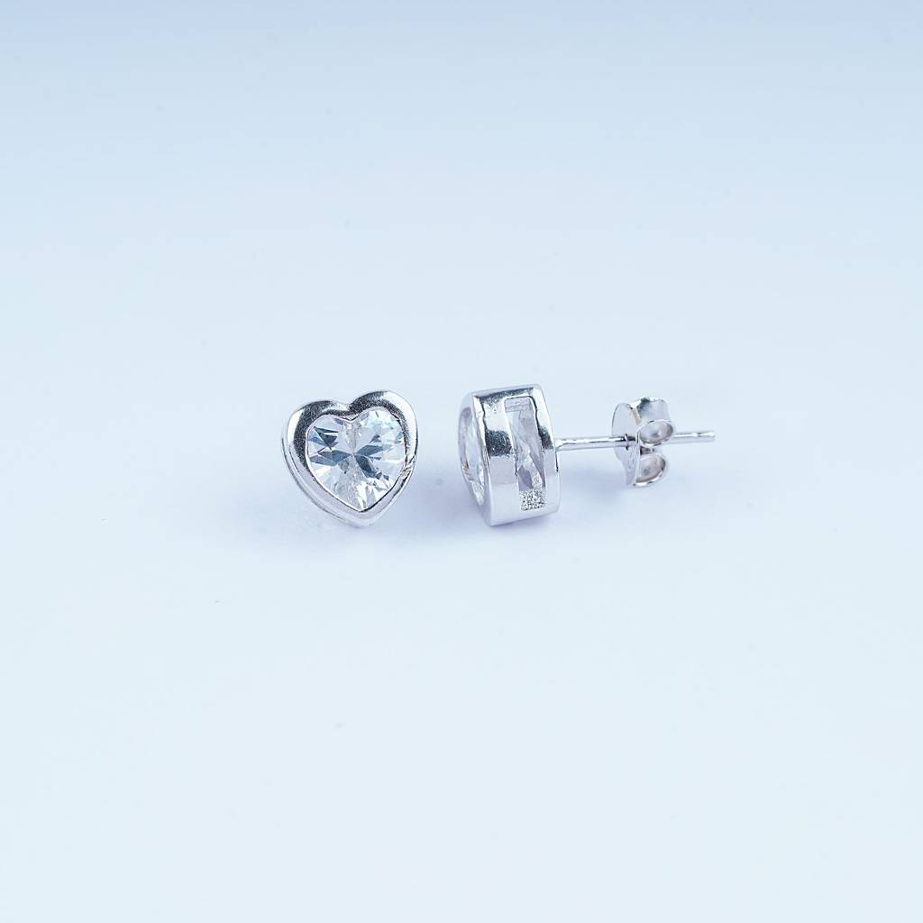 Heart CZ Stud Earrings – 925 Sterling Silver