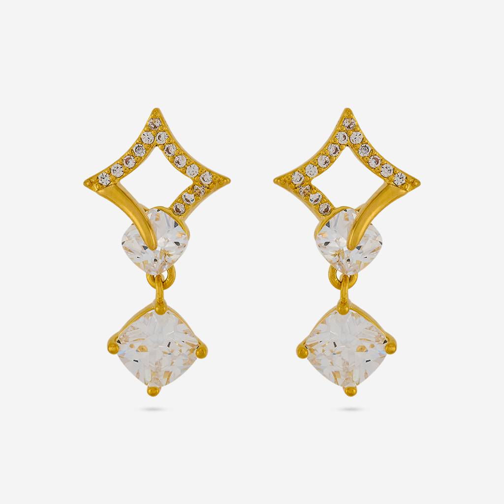 Geometric Diamond Frame CZ Drop Earrings – 925 Sterling Silver