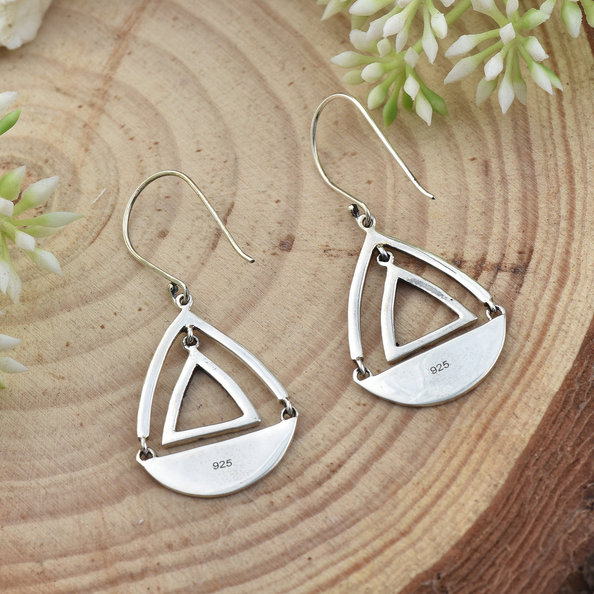 Geometric Triangle Teardrop Dangle Earrings – 925 Sterling Silver