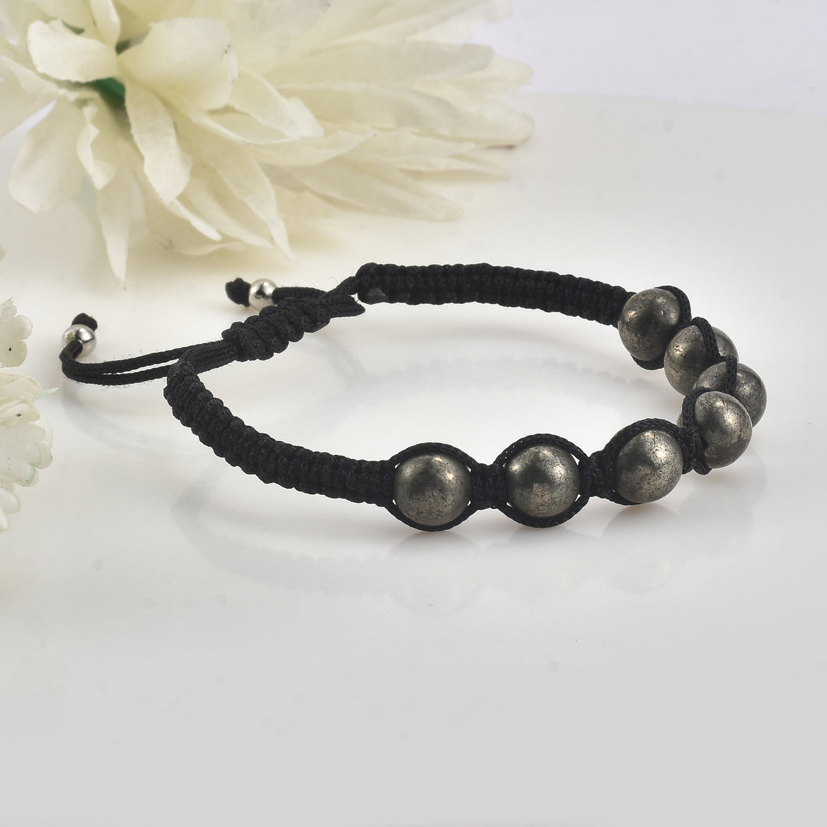 Black Macrame Pyrite Shamballa Demifine Bracelet