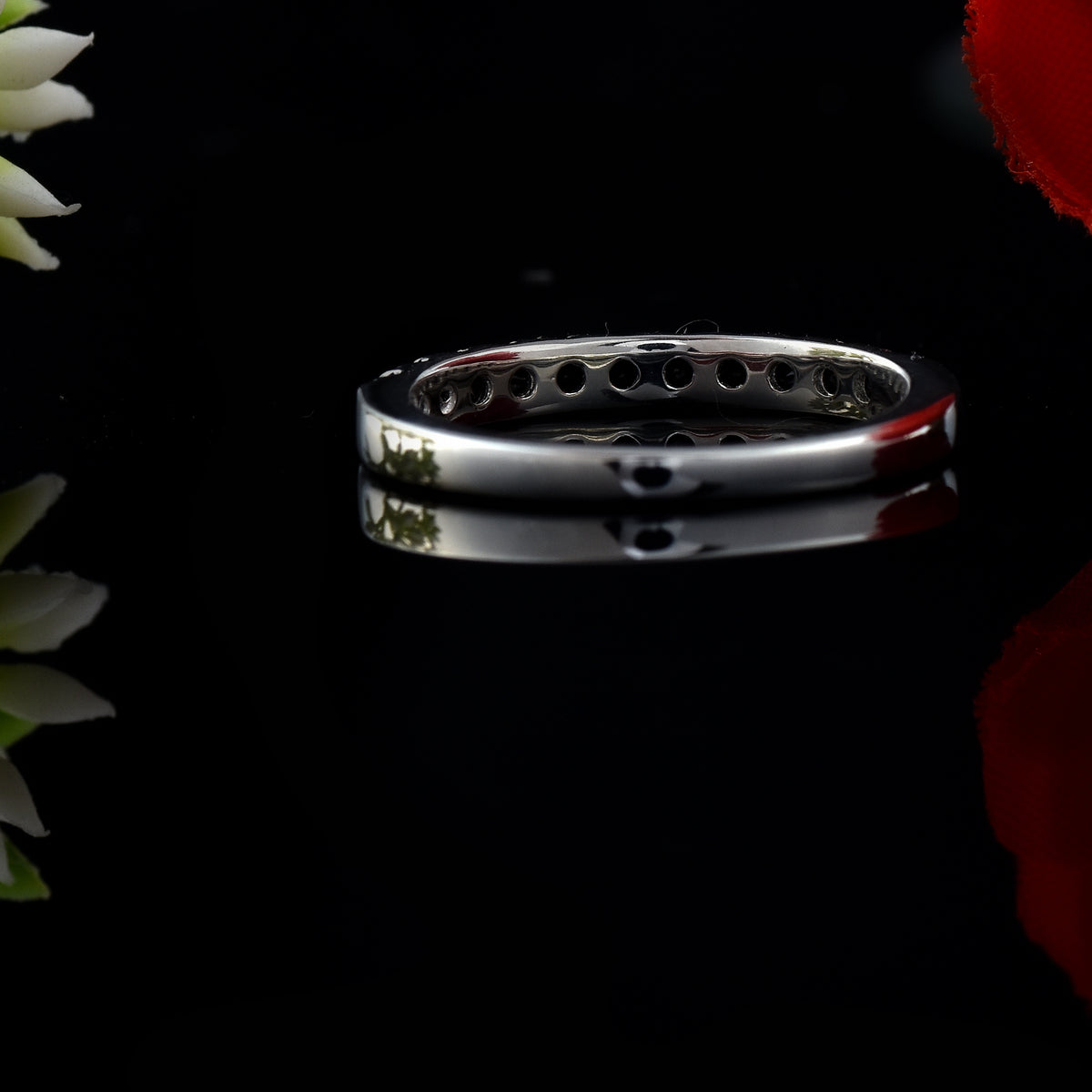 Round Black Spinel Half Eternity Stackable Band Ring – 925 Sterling Silver
