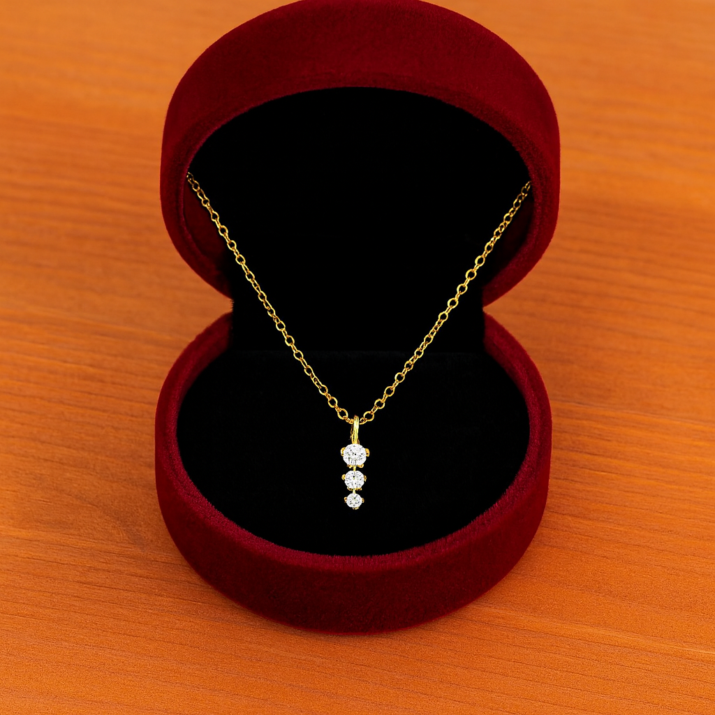 Three-Stone Vertical Drop Necklace – 925 Sterling Silver