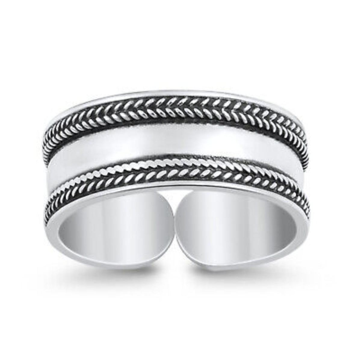 Wide Oxidised Leaf Border Toe Ring – 925 Sterling Silver