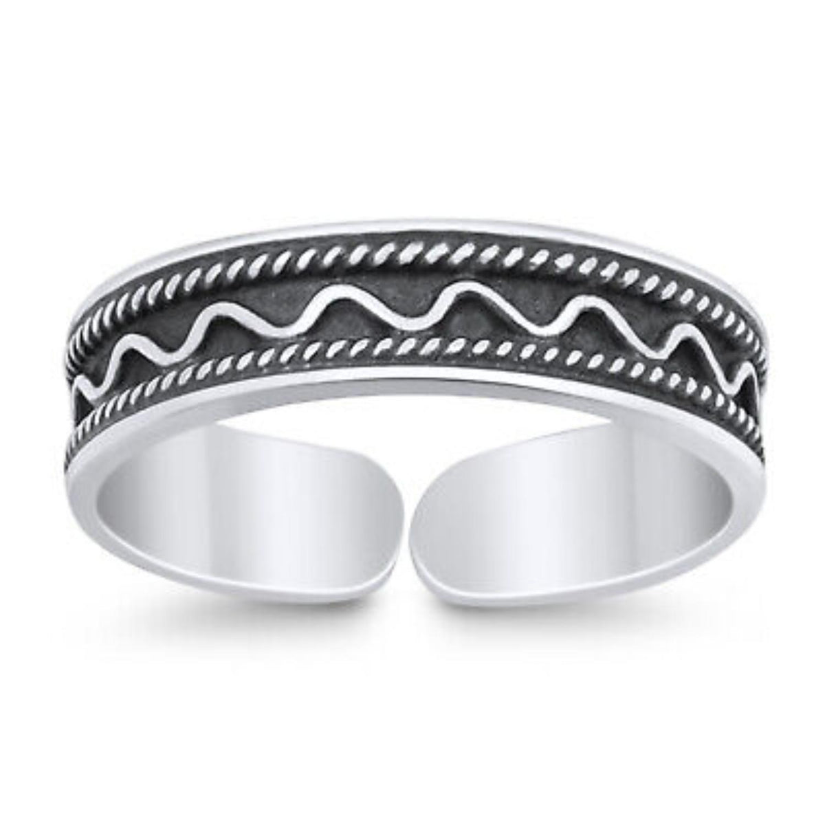 Oxidised Wave and Rope Toe Ring Pair – 925 Sterling Silver