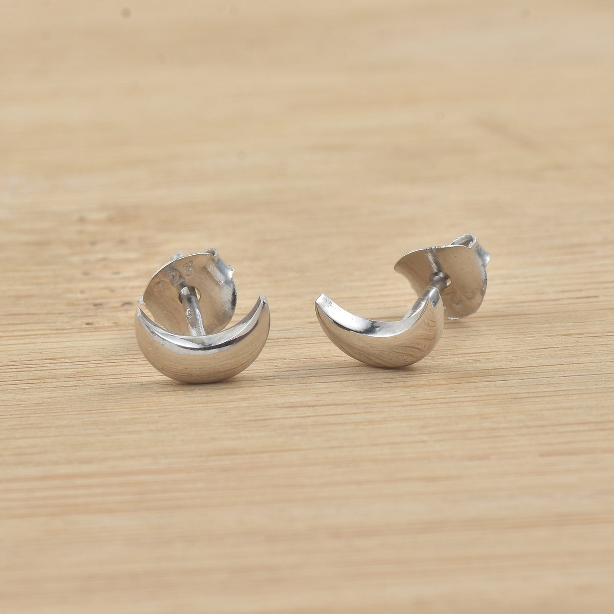 Crescent Moon Stud Earrings – 925 Sterling Silver
