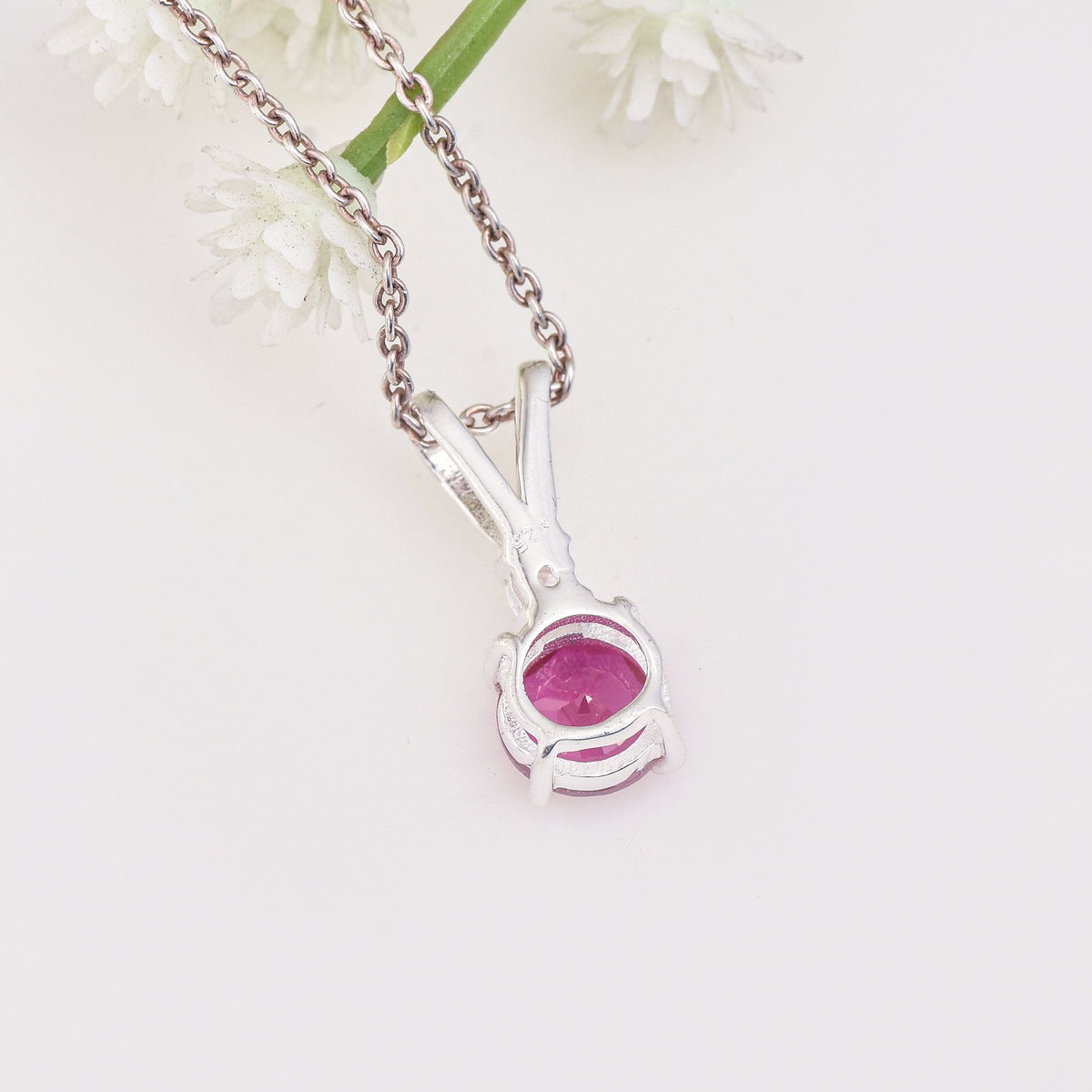 Ruby Red Round Solitaire Pendant Necklace – 925 Sterling Silver