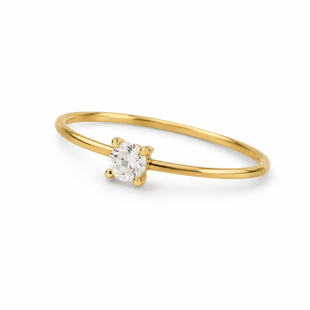 925 Sterling Silver Yellow Plated Round White CZ Ring