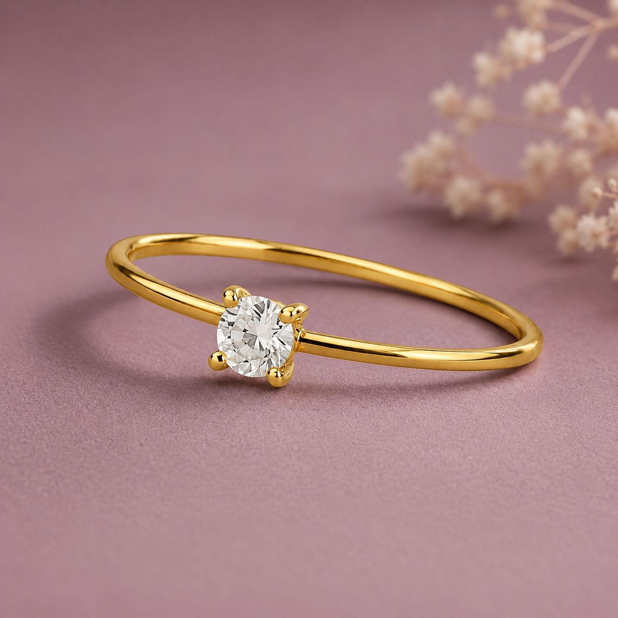 925 Sterling Silver Yellow Plated Round White CZ Ring
