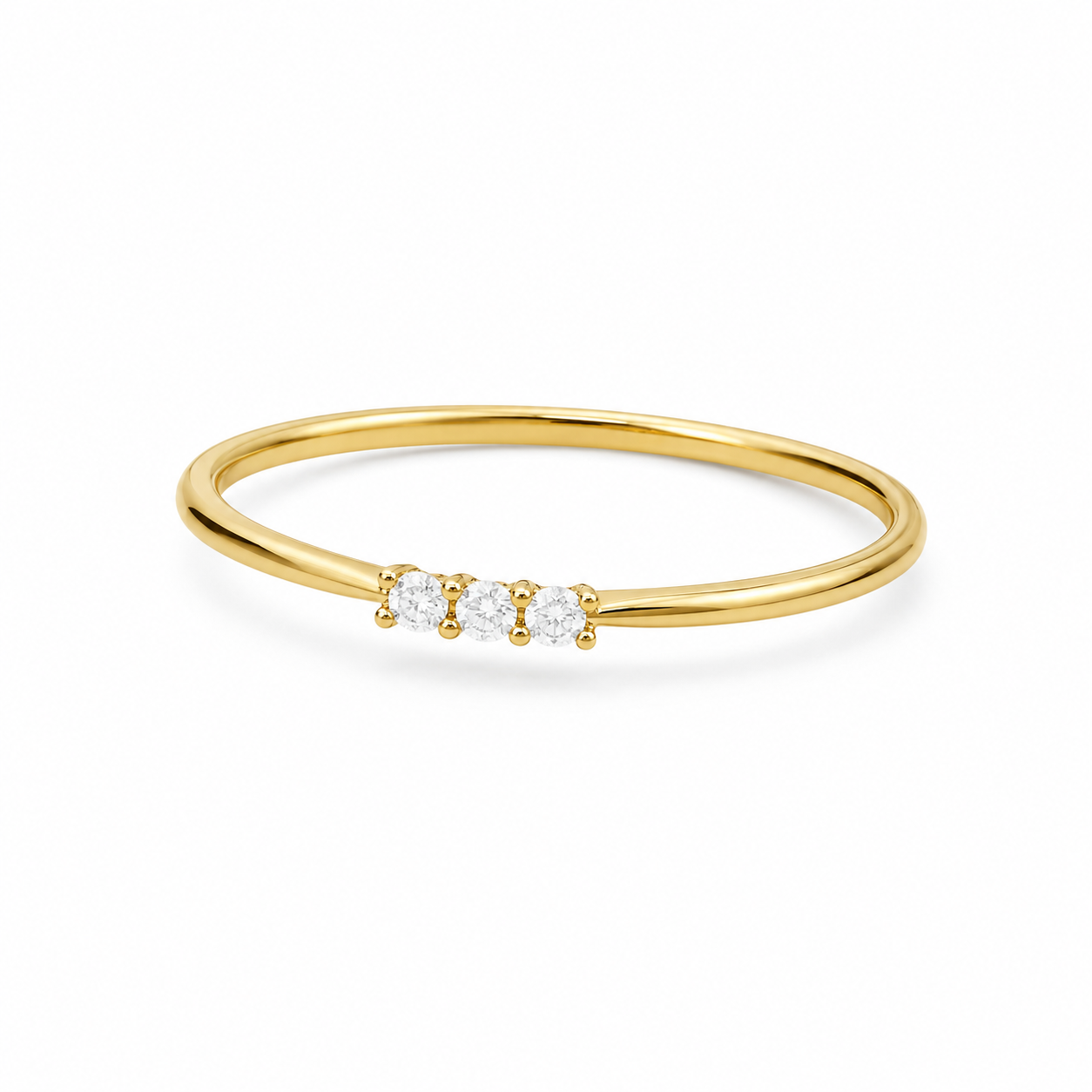 925 Sterling Silver Yellow Plated Round White CZ Ring