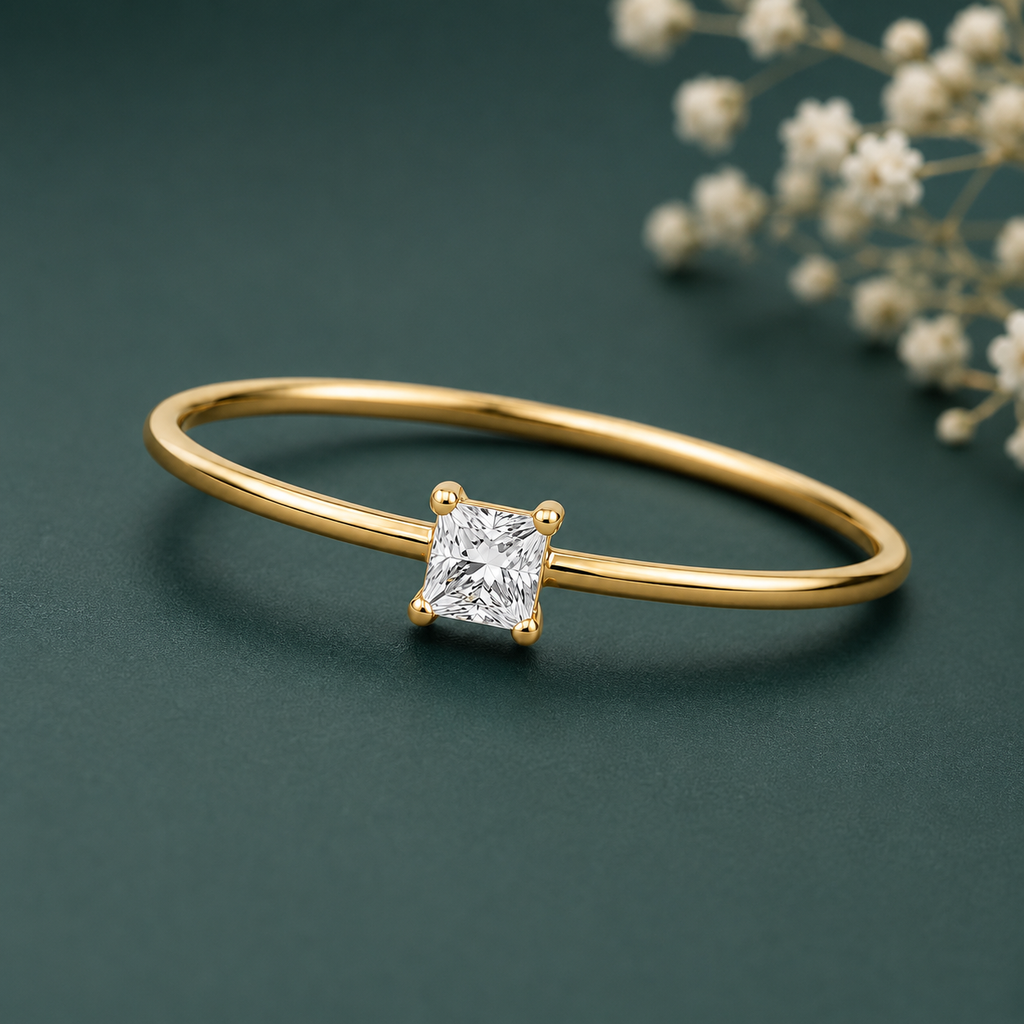 925 Sterling Silver Yellow Plated Round White CZ Ring