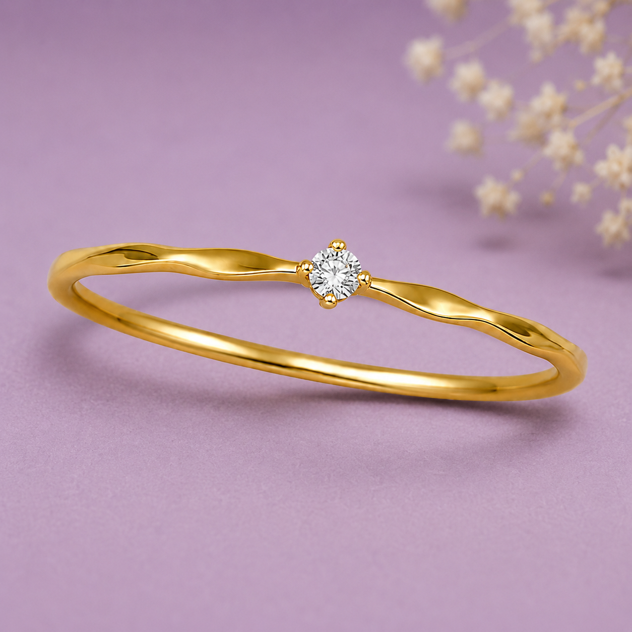 925 Sterling Silver Yellow Plated Round White CZ Ring