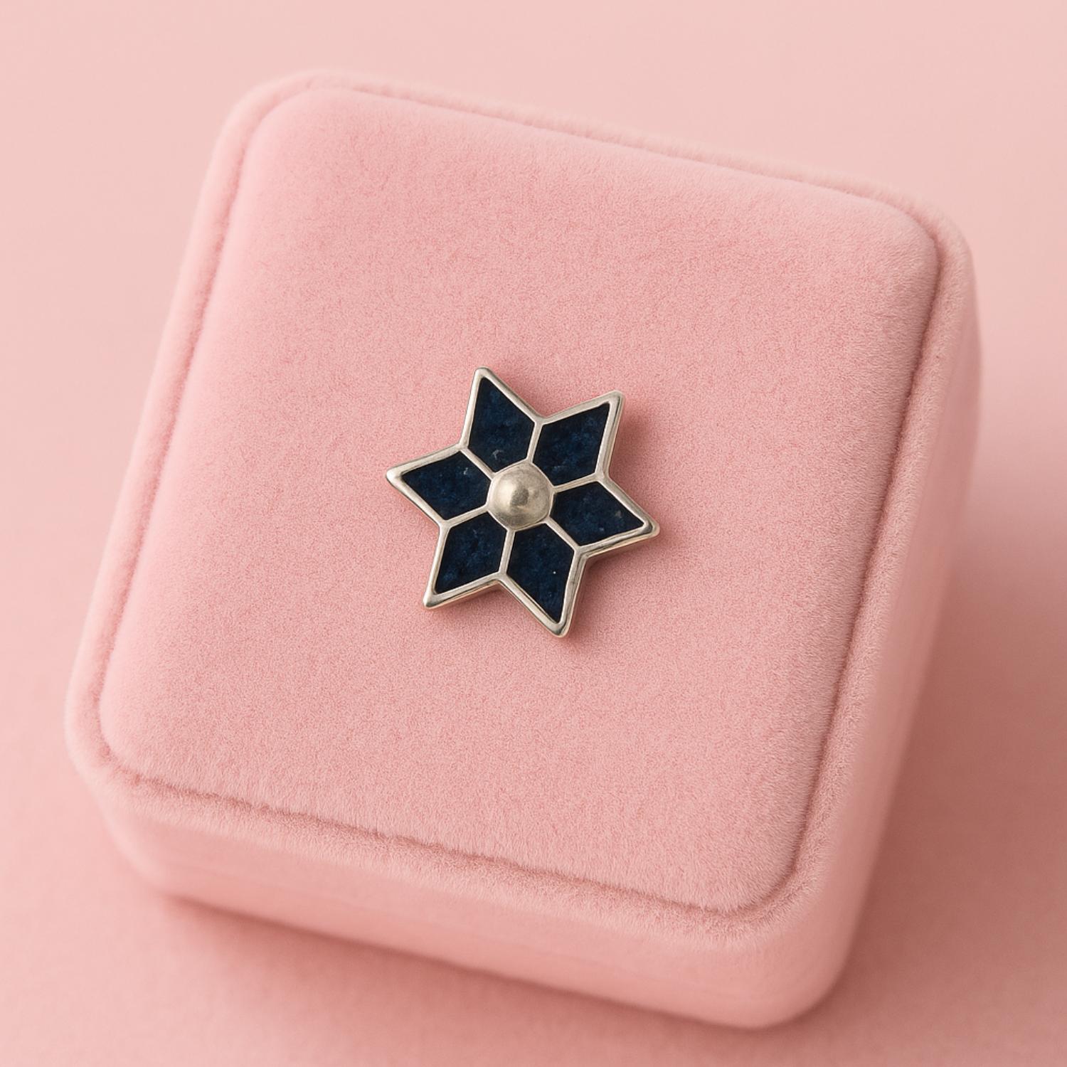 925 Sterling Silver Deep Blue Enamel Six-Point Floral Star Nose Pin