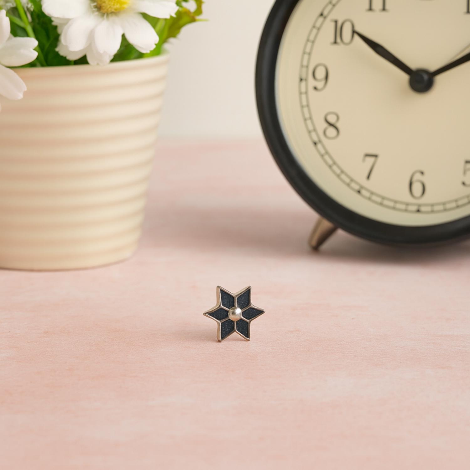 925 Sterling Silver Deep Blue Enamel Six-Point Floral Star Nose Pin