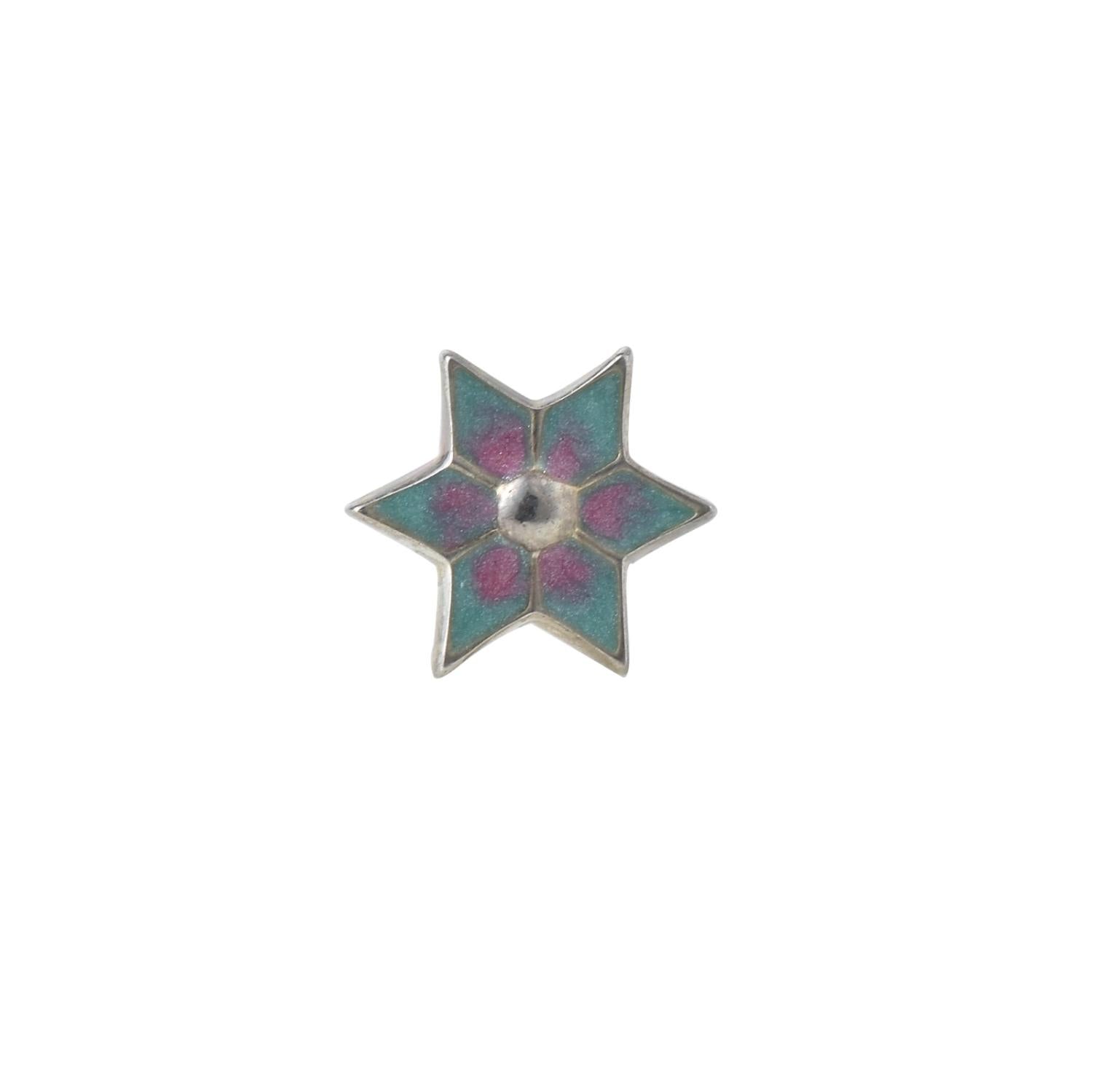 925 Sterling Silver Green & Pink Enamel Six-Point Floral Star Nose Pin