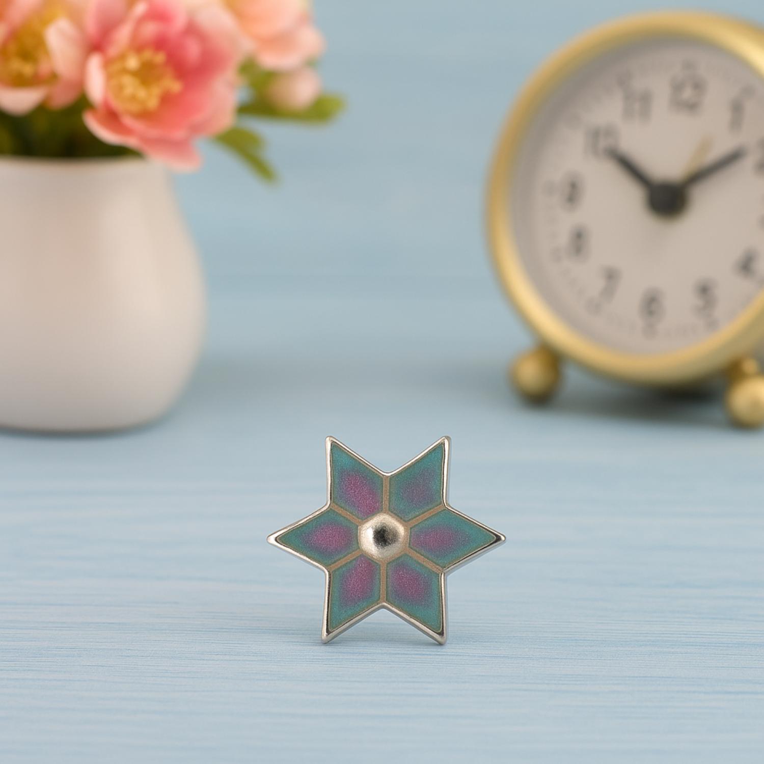 925 Sterling Silver Green & Pink Enamel Six-Point Floral Star Nose Pin