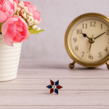 Red and Blue Alternating Enamel Six-Point Star Nose Pin – 925 Sterling Silver