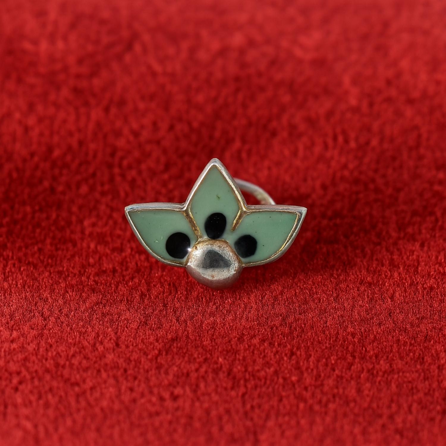 925 Sterling Silver Green Enamel Three-Petal Nose Pin