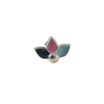 Pink Teal and Navy Enamel Three-Petal Nose Pin – 925 Sterling Silver