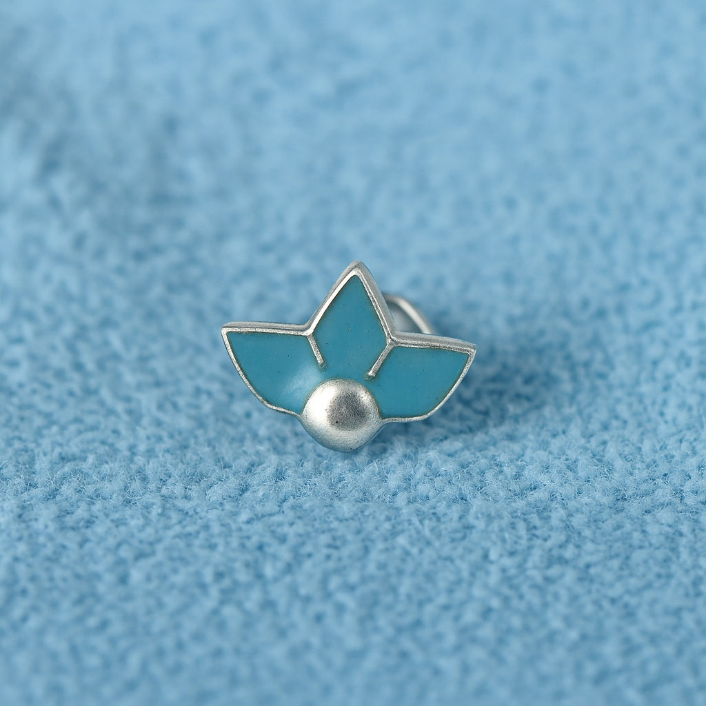 925 Sterling Silver Turquoise Enamel Three-Petal Nose Pin