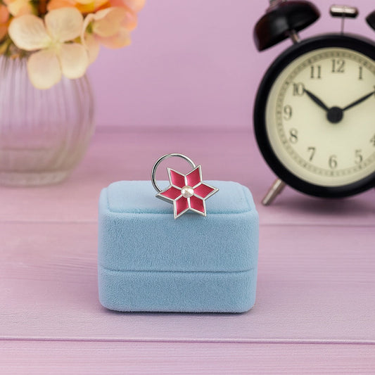 Pink Enamel Five-Point Star Nose Pin – 925 Sterling Silver