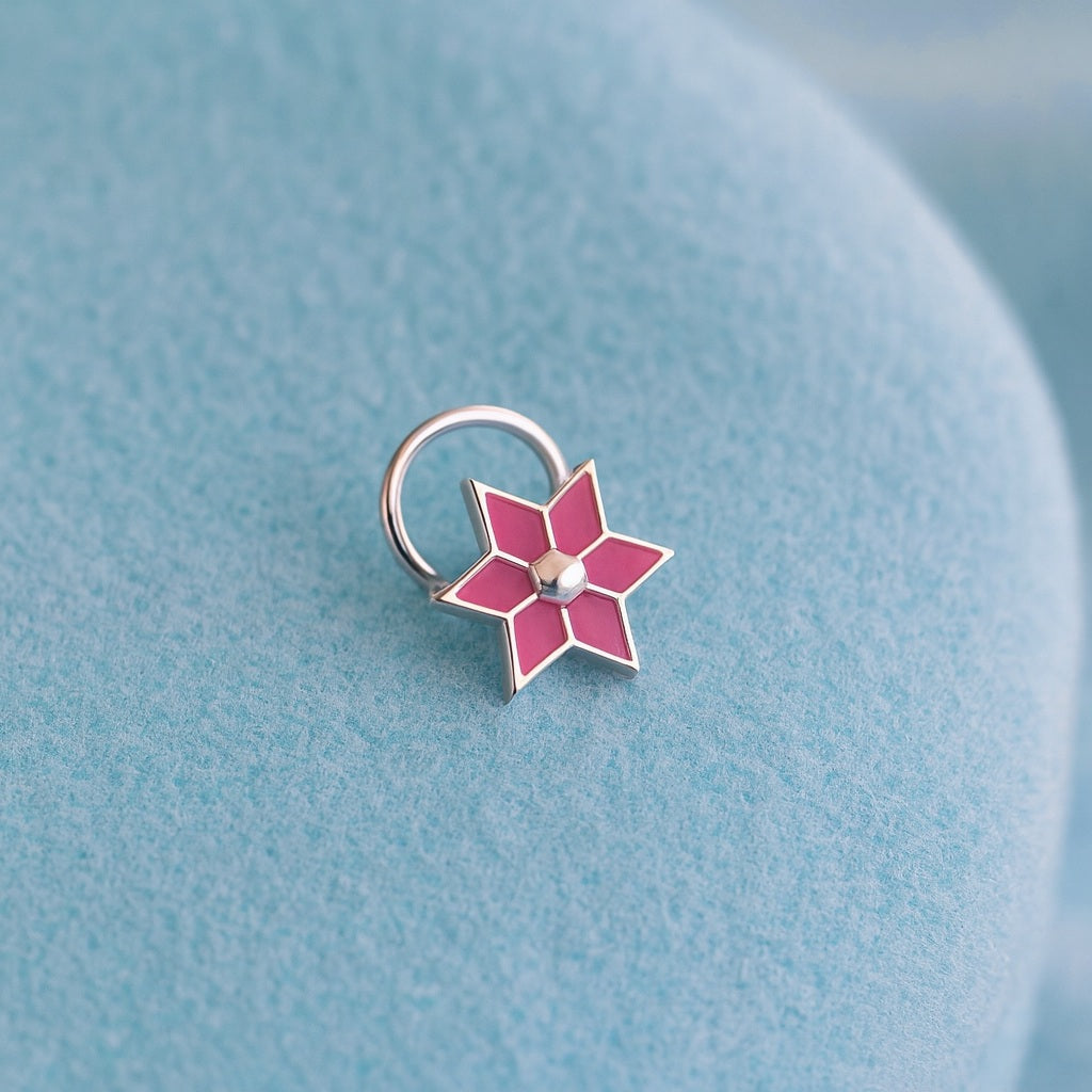 925 Sterling Silver Pink Enamel Star Nose Pin