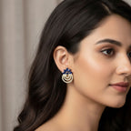 4x2mm Marquise Blue CZ Floral Brass Earrings