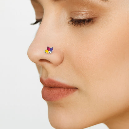 Pink Purple and Yellow Enamel Flower Nose Pin – 925 Sterling Silver