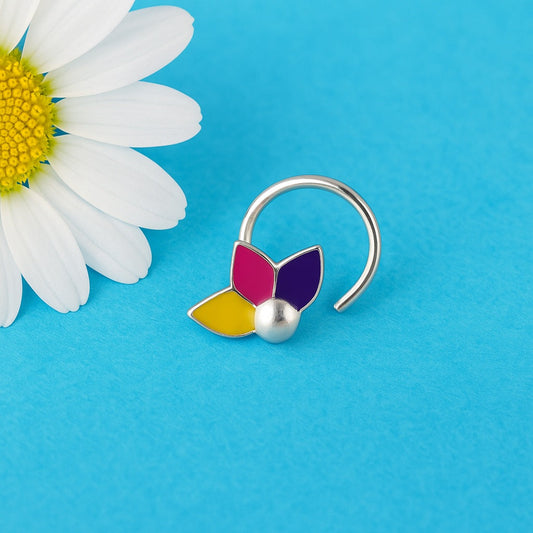 Pink Purple and Yellow Enamel Flower Nose Pin – 925 Sterling Silver