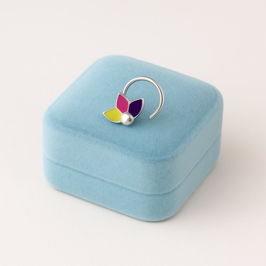 925 Sterling Silver Enamel Petal Flower Nose Pin