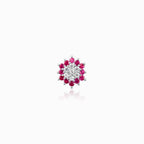 Floral Ruby & White CZ Nose Pin 925 Sterling Silver