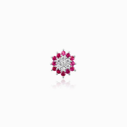 Rhodium Red and White CZ Floral Cluster Nose Pin – 925 Sterling Silver