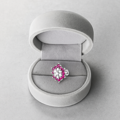 Rhodium Red and White CZ Floral Cluster Nose Pin – 925 Sterling Silver