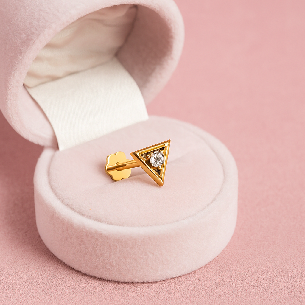 Triangle White CZ Nose Pin 925 Sterling Silver Yellow Gold Plated