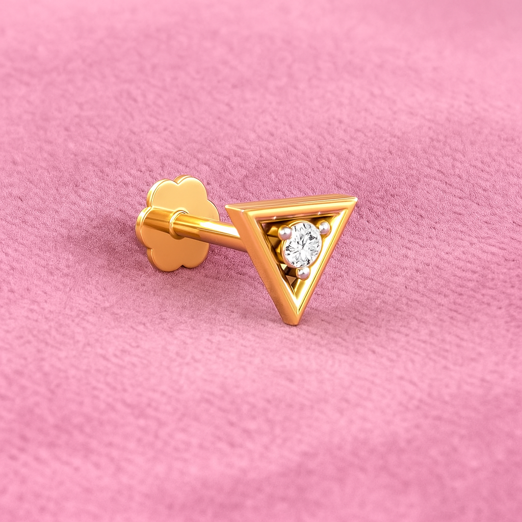 Triangle White CZ Nose Pin 925 Sterling Silver Yellow Gold Plated