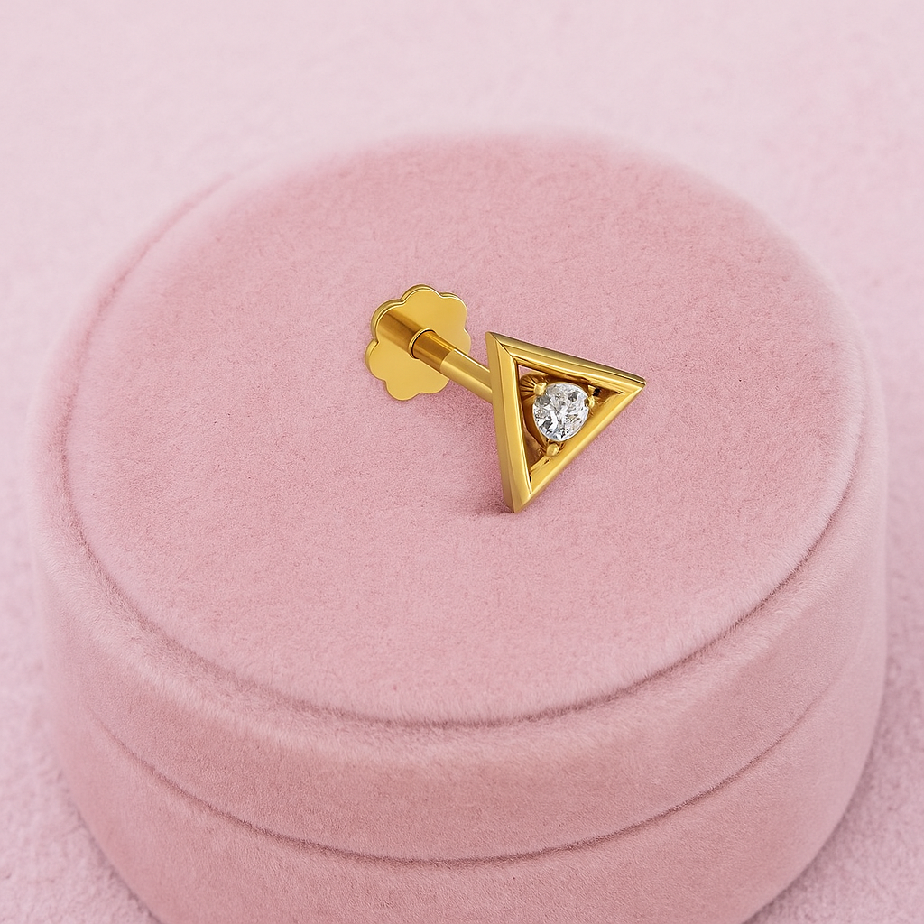 Triangle White CZ Nose Pin 925 Sterling Silver Yellow Gold Plated