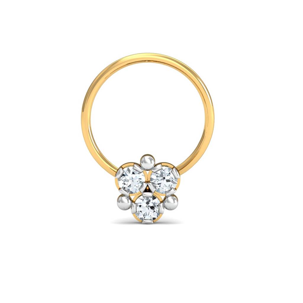 Triple White CZ Nose Ring 925 Sterling Silver Yellow Gold Plated