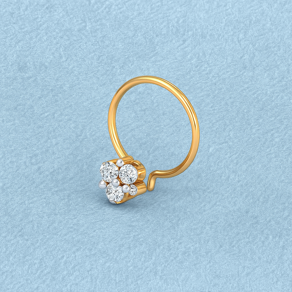 Triple White CZ Nose Ring 925 Sterling Silver Yellow Gold Plated