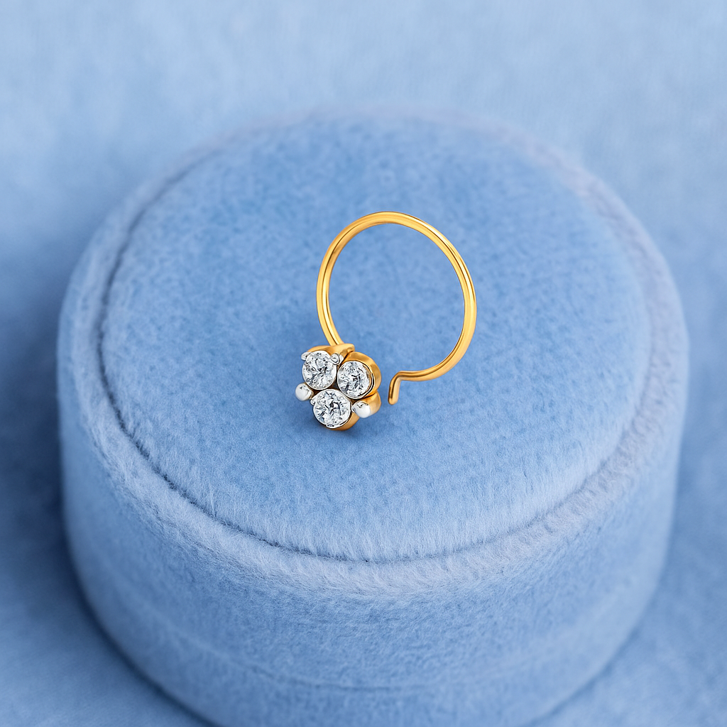 Triple White CZ Nose Ring 925 Sterling Silver Yellow Gold Plated
