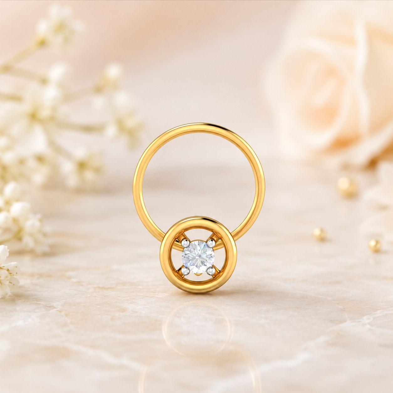 Round Bezel White CZ Nose Pin 925 Sterling Silver Yellow Gold Plated