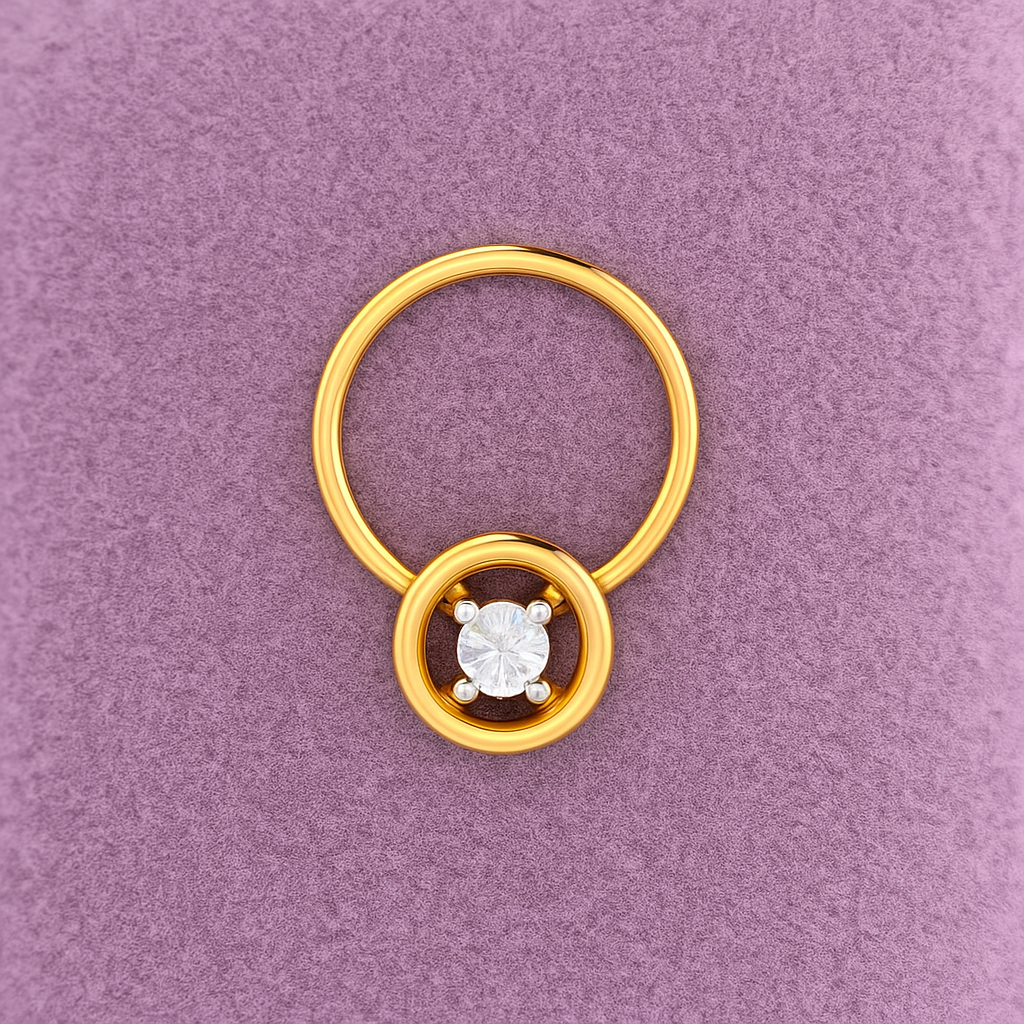 Round Bezel White CZ Nose Pin 925 Sterling Silver Yellow Gold Plated