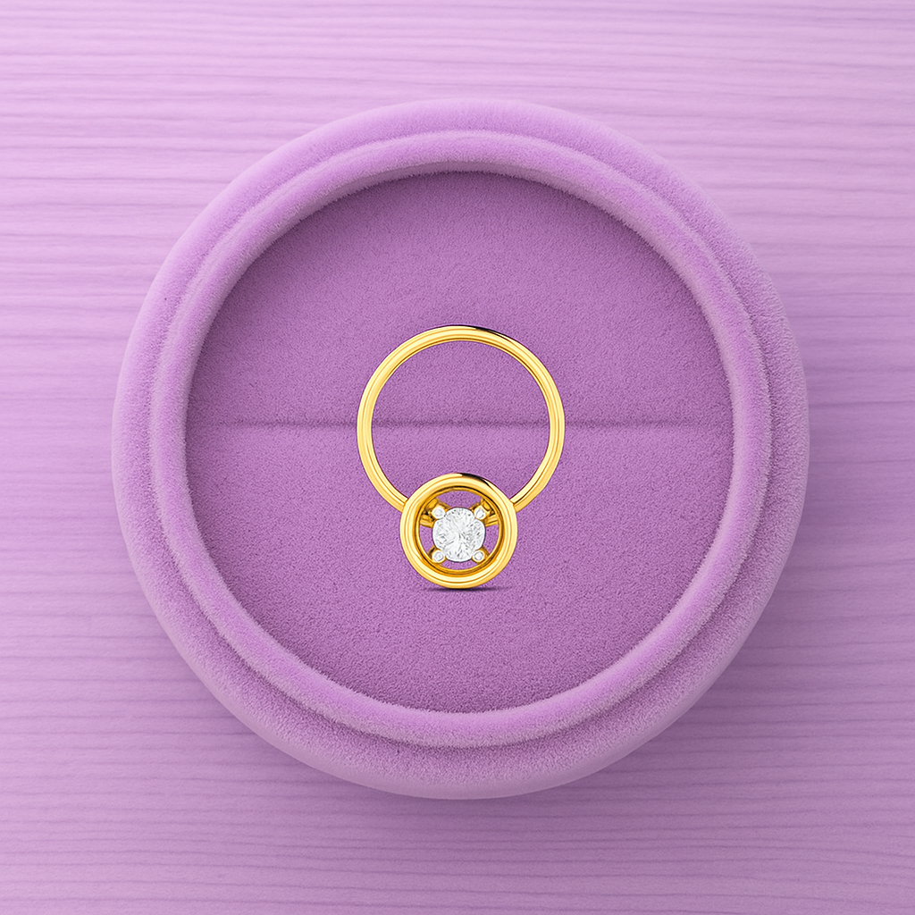 Round Bezel White CZ Nose Pin 925 Sterling Silver Yellow Gold Plated