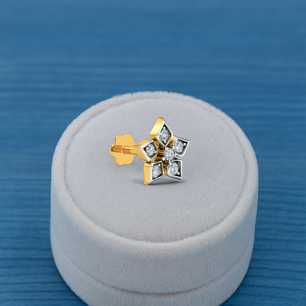 Floral White CZ Nose Pin 925 Sterling Silver Yellow Gold Plated