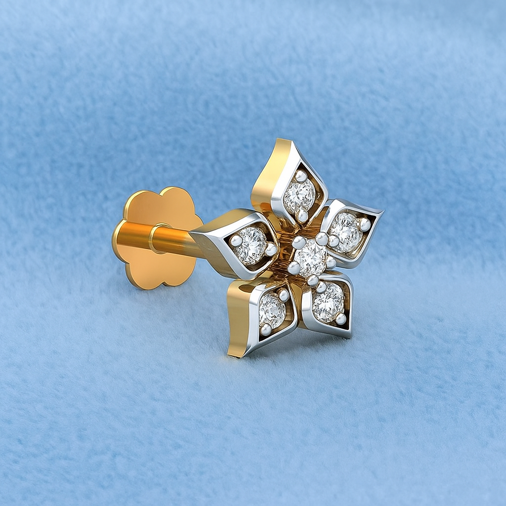 Floral White CZ Nose Pin 925 Sterling Silver Yellow Gold Plated