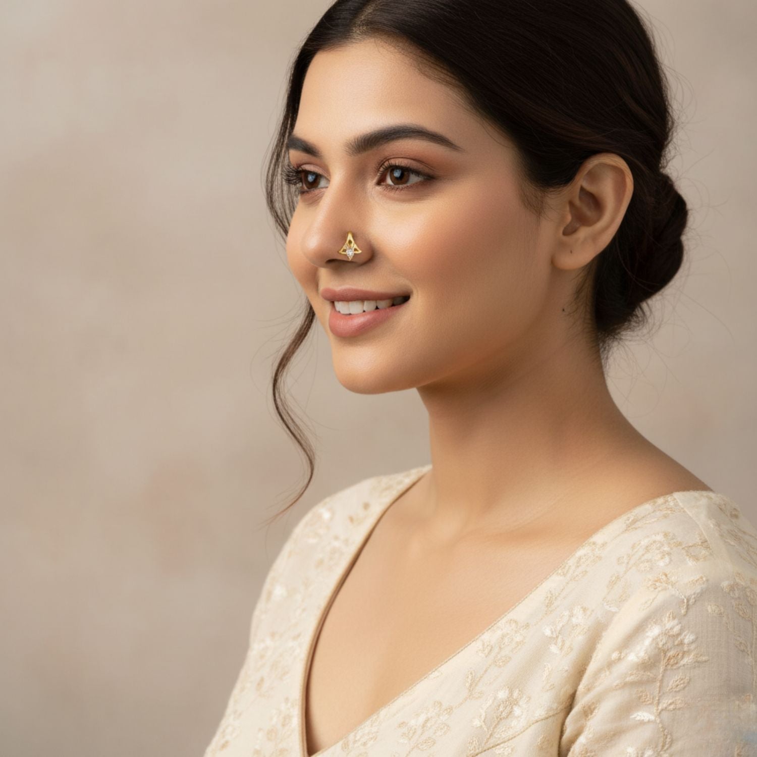 Marquise White CZ Nose Pin 925 Sterling Silver Yellow Gold Plated