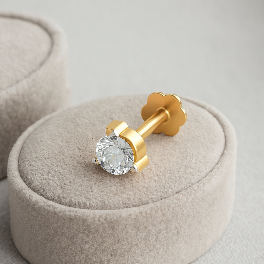 Round-Cut White CZ Nose Pin – 925 Sterling Silver