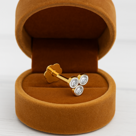 Triple Bezel-Set White CZ Nose Pin – 925 Sterling Silver