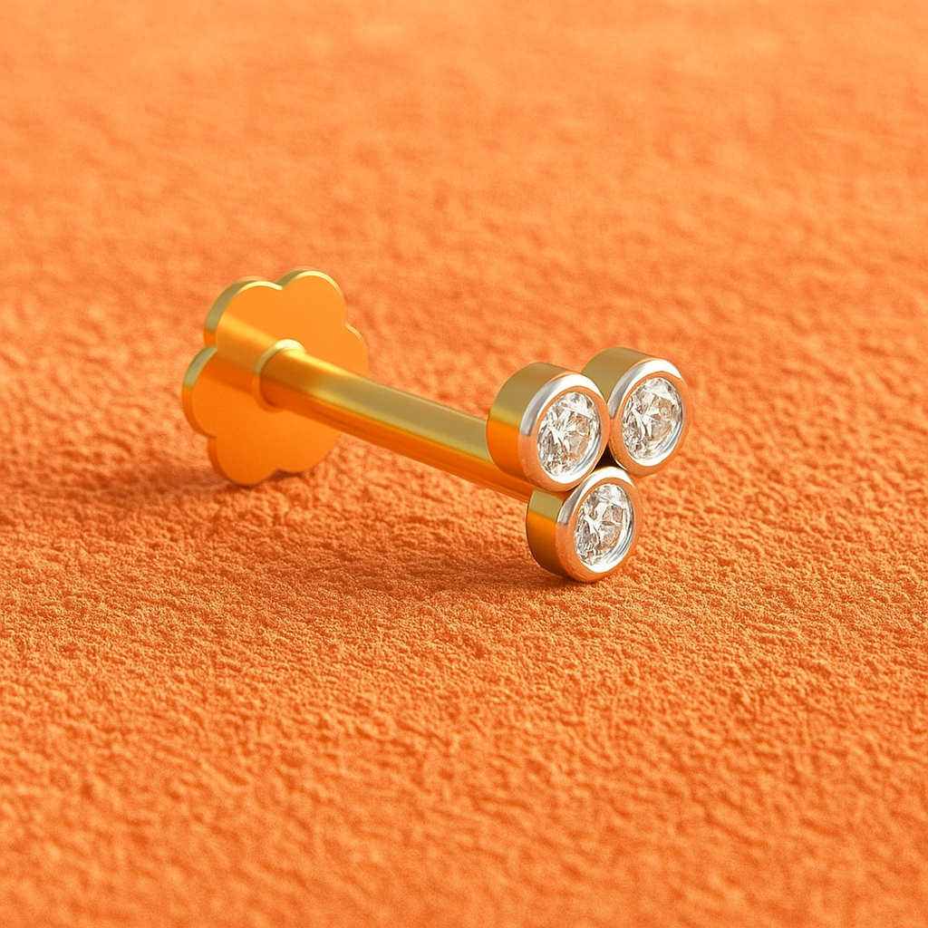 Triple CZ Nose Pin – 925 Sterling Silver Yellow Gold Plated