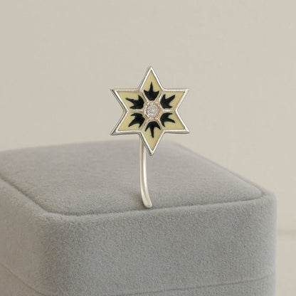 Black and Ivory Inlaid Enamel Star Nose Pin – 925 Sterling Silver